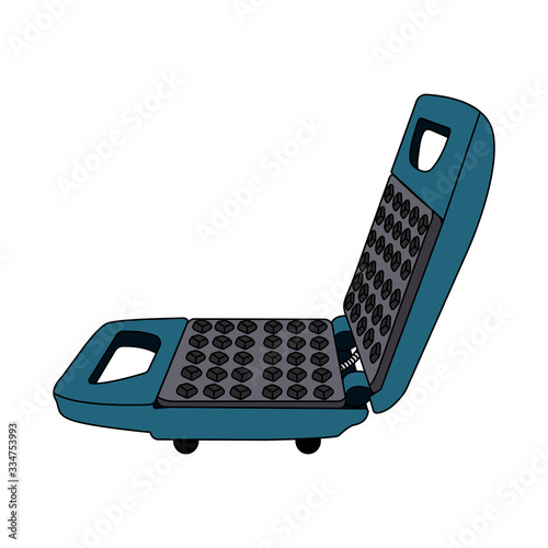 blue cartoon waffle maker. white background isolated vector illustration
