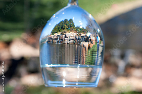 pond waterfall reflection