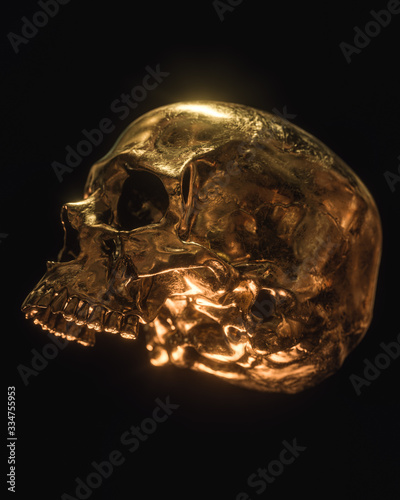 Gold Skull Isolated On Black Background
