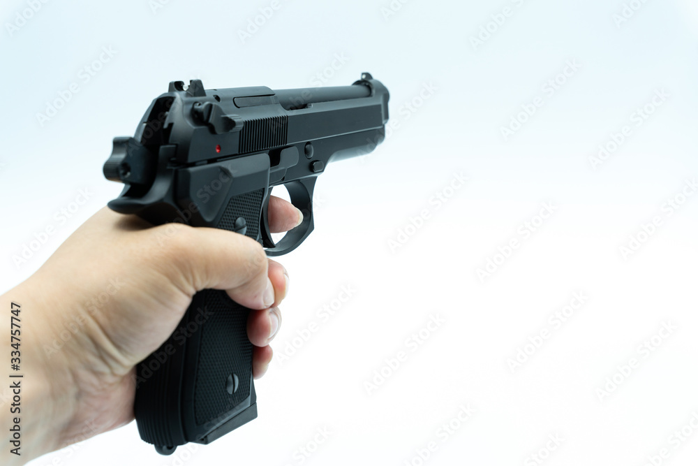 Model gun shot on white background Model gun shot on white background