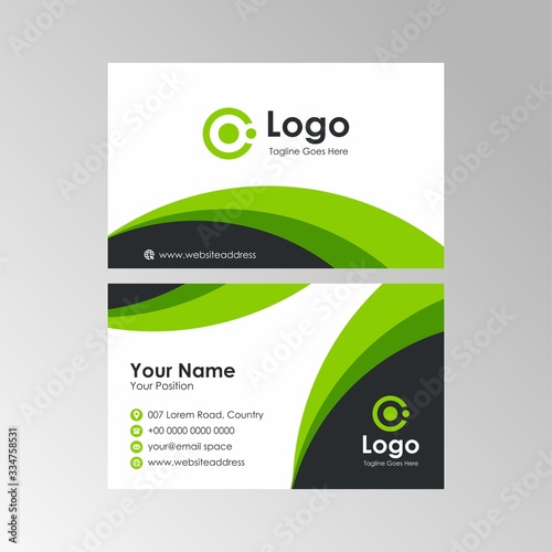 Simple abstract green curve business card design, professional name card template vector
