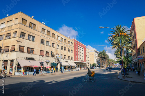 Fototapeta Naklejka Na Ścianę i Meble -  Asmara, Eritrea - November 01, 2019: Capital Streets and Buildings View in the Sunny Day
