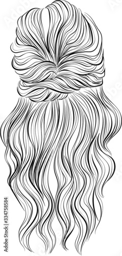 long wavy hair with a twisted braid around a head vector illustration