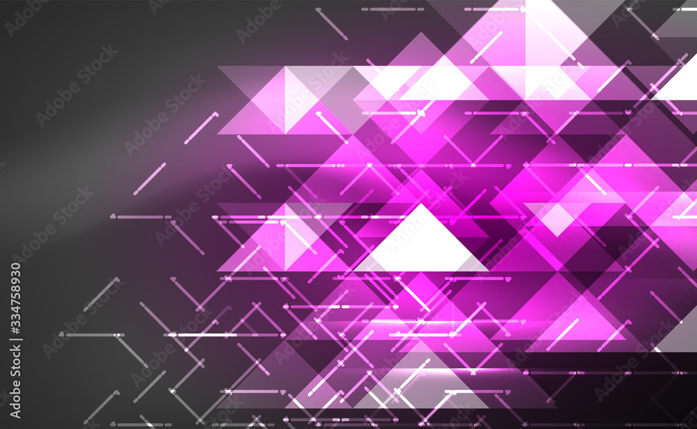 Abstract background, mosaic triangle pattern with transparent effects on glowing neon shiny backdrop. Vector Illustration For Wallpaper, Banner, Background, Card, Book Illustration, landing page