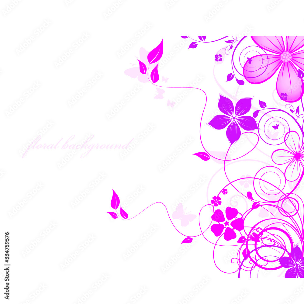 abstract floral background with flowers and butterflies