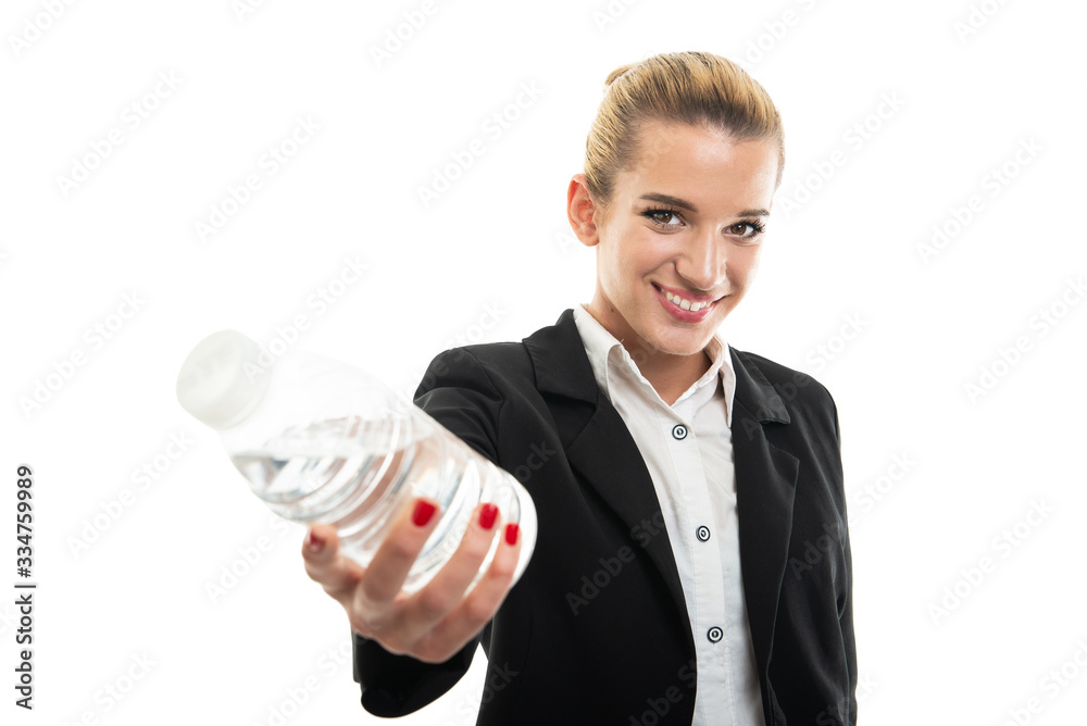 Portrait of beautiful young female assistant manager offering water Portrait of beautiful young female assistant manager offering water