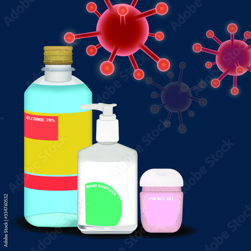 set of alcohol hand cleanser for personal protection from virus outbreak