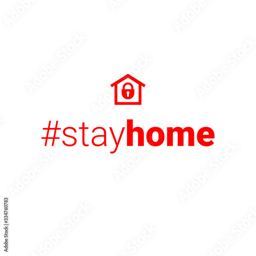 stayhome - stay home hashtag with sign red house and lock. Let s stay home campaign icon for Prevention of Coronavirus or Covid-19. photo
