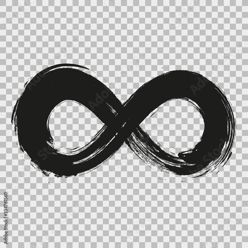 Grunge infinity symbol. Hand painted with black paint. Grunge brush stroke. Modern eternity icon. Graphic design element. Infinite possibilities, endless process. Vector illustration.