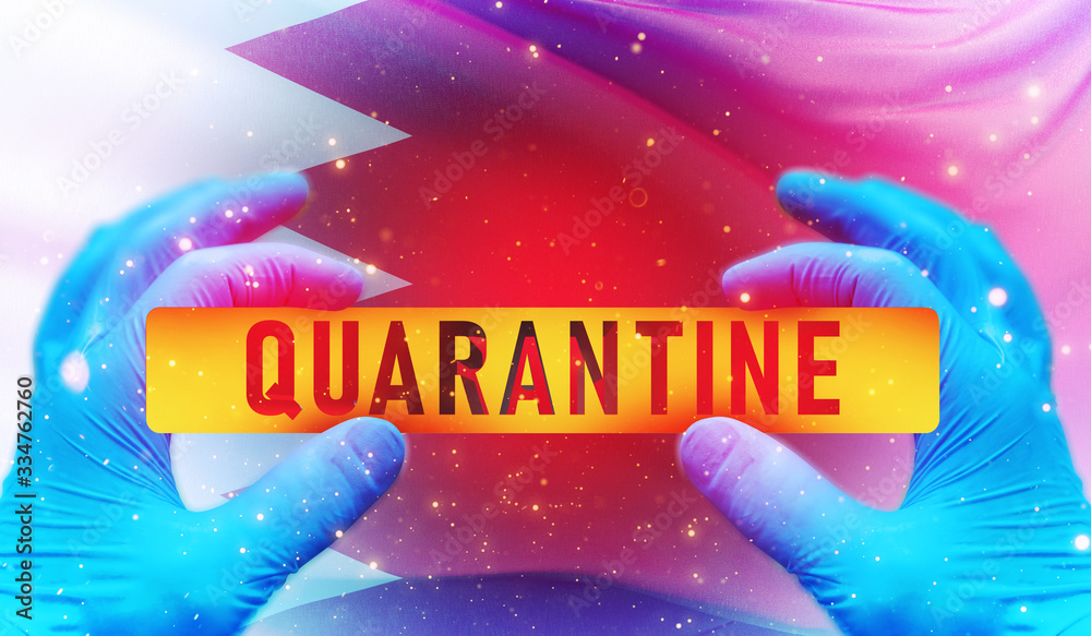 Quarantine area concept,, medical concept with flag of Bahrain. Pandemic 3D illustration.