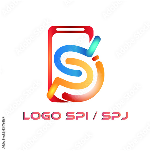 the initial letter logo S. The SPI colored template is combined with the mobile icon on the white background