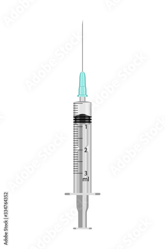 Plastic medical syringe with detachable needle isolated on white background. Vector illustration