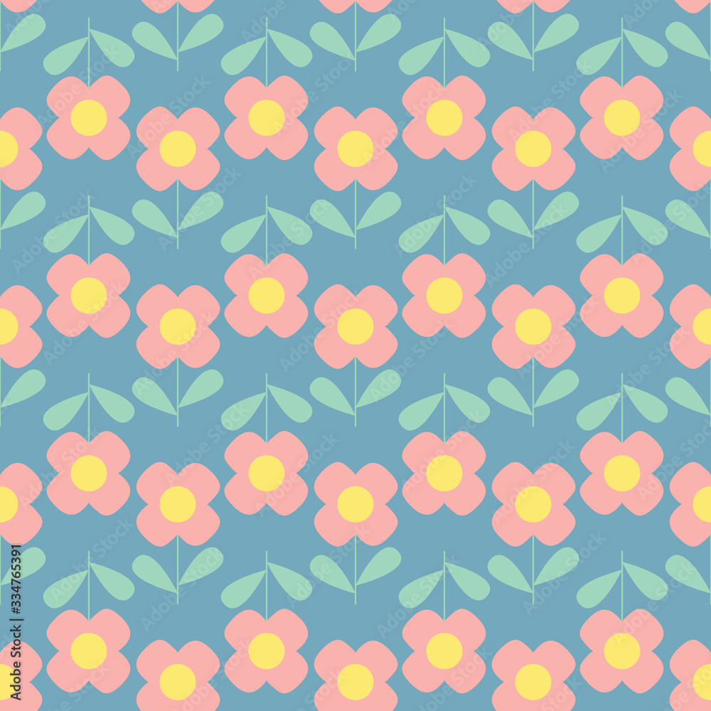 Seamless retro poppy flower abstract garden floral illustration background pattern in vector scandinavian style