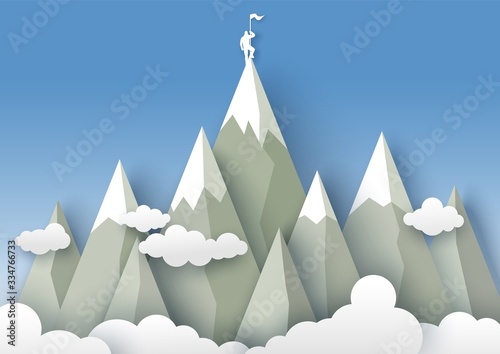 Mountaineering, vector illustration in paper art style