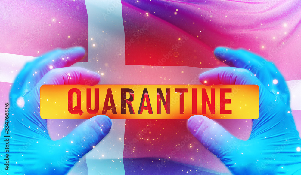 Quarantine area concept,, medical concept with flag of Denmark. Pandemic 3D illustration.