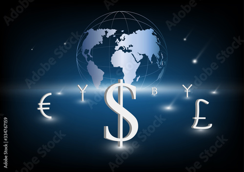abstract concept currency earth blue light background