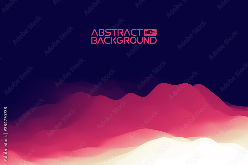 3D landscape Background. Purple Gradient Abstract Vector Illustration.Computer Art Design Template. Landscape with Mountain Peaks