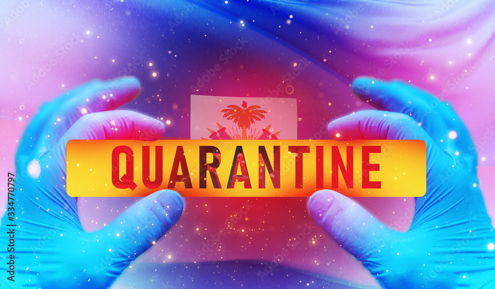 Quarantine area concept,, medical concept with flag of Haiti. Pandemic 3D illustration.
