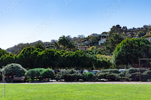 Landscape view of Sausalito Residential area and parks, San Francisco, California, USA, March 31, 2020