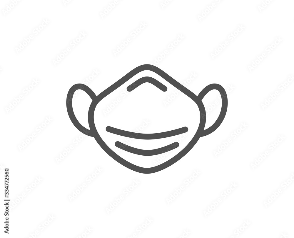 Obraz premium Medical mask line icon. Safety breathing respiratory mask sign. Coronavirus face protection symbol. Quality design element. Editable stroke. Linear style medical respirator icon. Vector