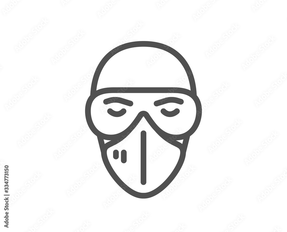 Medical mask line icon. Safety breathing respiratory mask sign. Coronavirus face protection glasses symbol. Quality design element. Editable stroke. Linear style medical respirator icon. Vector