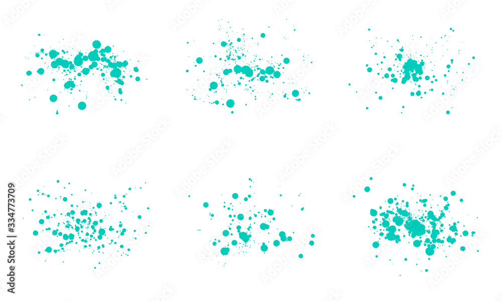 Set of turquoise paint splashes and drops