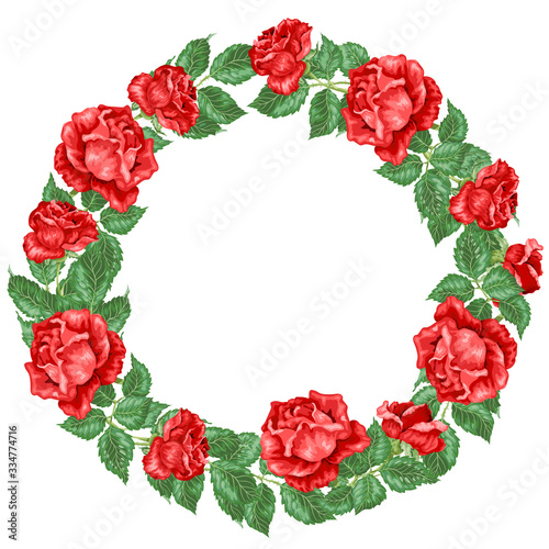 Fototapeta Naklejka Na Ścianę i Meble -  Rose flower decoration wreath in vector illustration