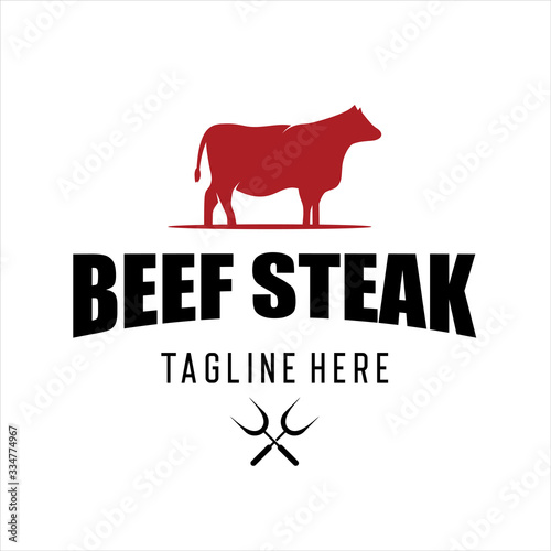 Beef steak logo inspiration. vector illustration concept, Cow logo for the steak logo