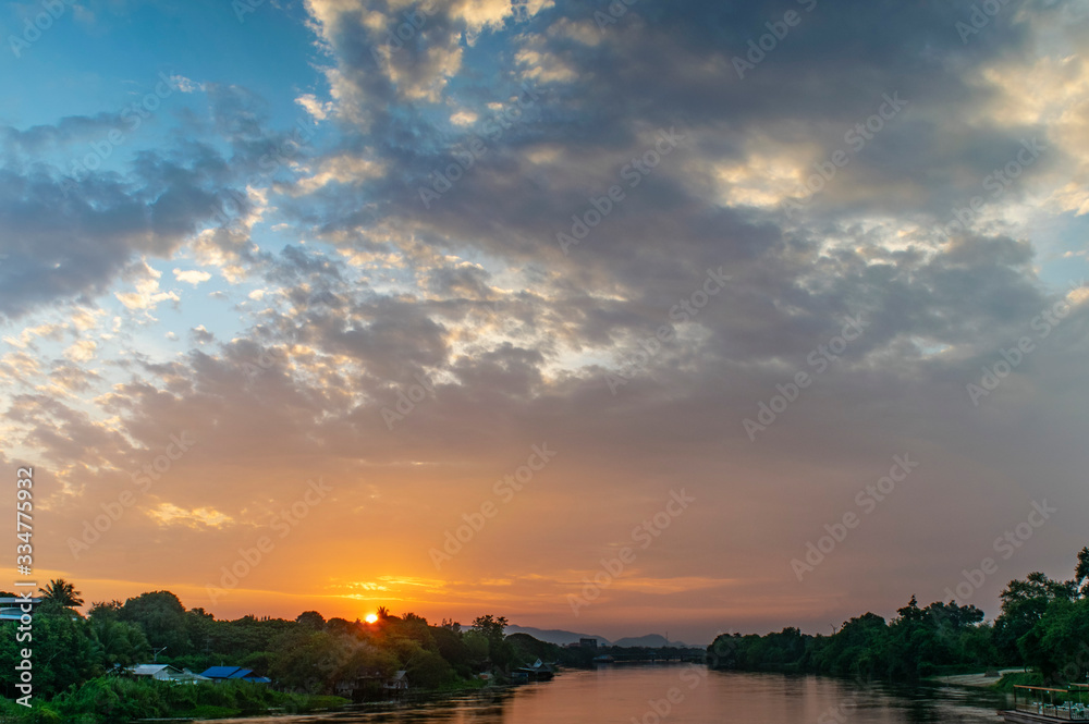 Sunset over the lake ratchaburi Thailand