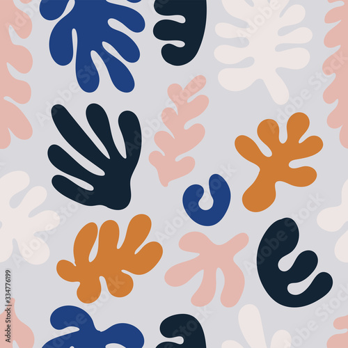 Trendy seamless pattern with abstract organic cut out Matisse inspired shapes in neutral colors © C Design Studio