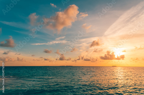 Inspirational calm sea with sunset sky. Meditation ocean and sky background. Colorful horizon over the water. Sea sky horizon sunset seascape