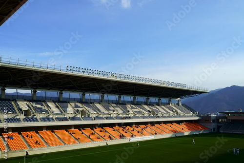 Bokeh image of a soccer stadium