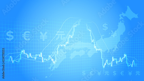 Obraz na plátně 世界地図と日本の株価下落イメージ