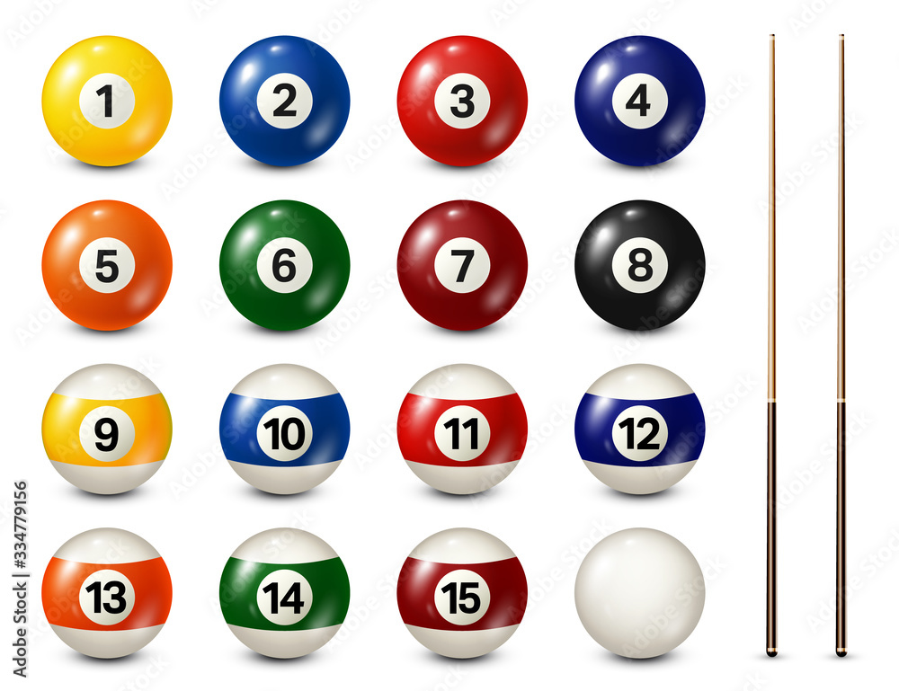 Billiard, pool balls with numbers collection. Realistic glossy snooker ball. White background. Vector illustration. Billiard, pool balls with numbers collection. Realistic glossy snooker ball. White background. Vector illustration.