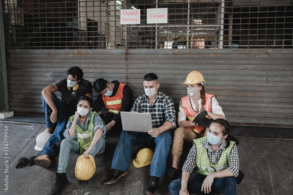 Fototapeta premium The spread of the virus caused the industrial factories to shut down, unemployed people lose income. Chain effect Since the employee To the operator The whole world is losing and affecting