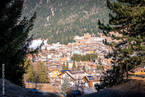 Winter landscape in Pozza di Fassa, a commune in Trentino at the northern Italia. Val di Fassa, Dolomiti photo