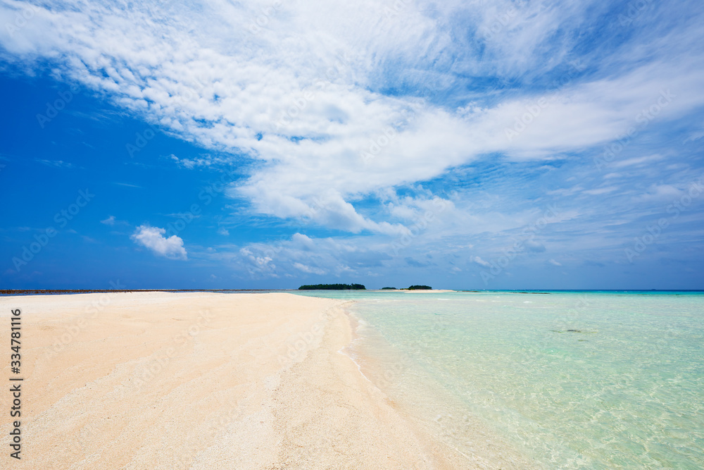 Three islands beyond the beach Three islands beyond the beach