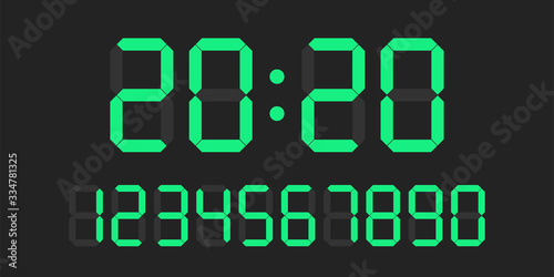 Digital clock number set. Electronic figures. Vector illustration.