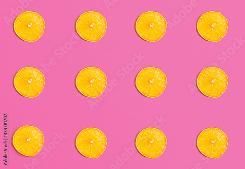 retro background. Bright yellow lemon slices on a pink background. The background for the paper or package. stylish youth pattern
