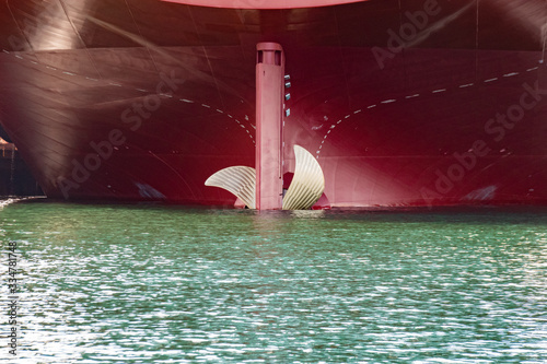 The big ship propeller landing on the sea