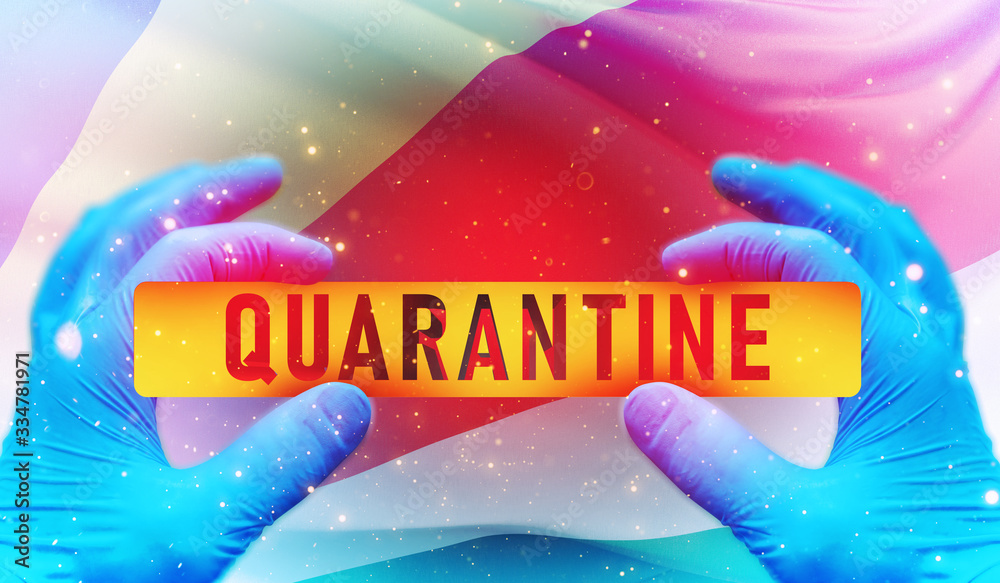 Quarantine area concept,, medical concept with flag of Seychelles. Pandemic 3D illustration.