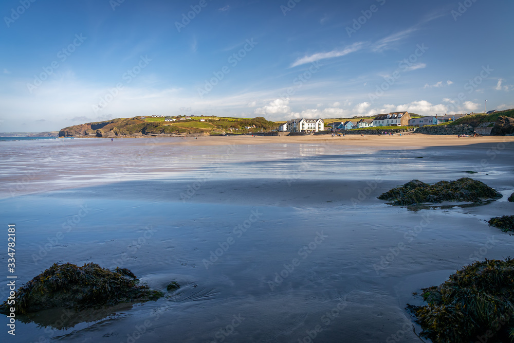 BROAD HAVEN, PEMBROKESHIRE/UK - SEPTEMBER 14 : People enjoying the beach at Broad Haven Pembrokeshire on September14, 2019. Unidentified people BROAD HAVEN, PEMBROKESHIRE/UK - SEPTEMBER 14 : People enjoying the beach at Broad Haven Pembrokeshire on September14, 2019. Unidentified people