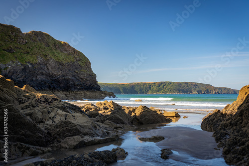 View of the deserted beach at Broad Haven Pembrokeshire