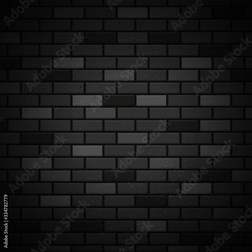 Black brick wall pattern background surface, vector illustration. Stone block structure brickwall, urban design wallpaper
