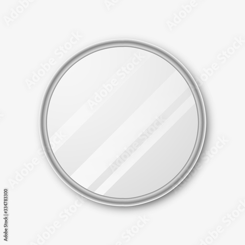 Mirror with chrome frame on the wall vector template.