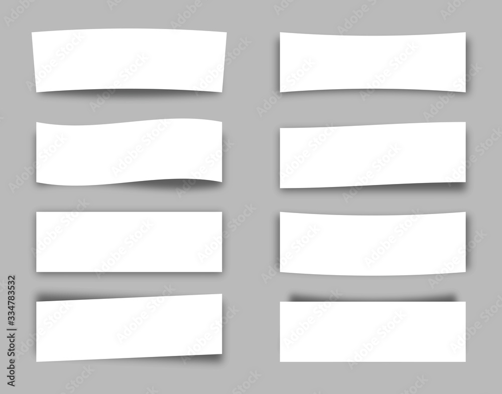Set of White mock up Paper Banners with shadows on gray background. Collection material design mockup banners vector illustration. Mock-up banners. Set of White mock up Paper Banners with shadows on gray background. Collection material design mockup banners vector illustration. Mock-up banners.