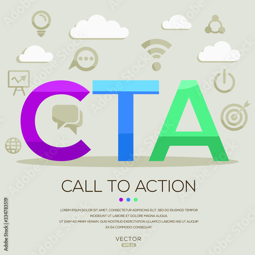 CTA mean (call to action) ,letters and icons,Vector illustration.