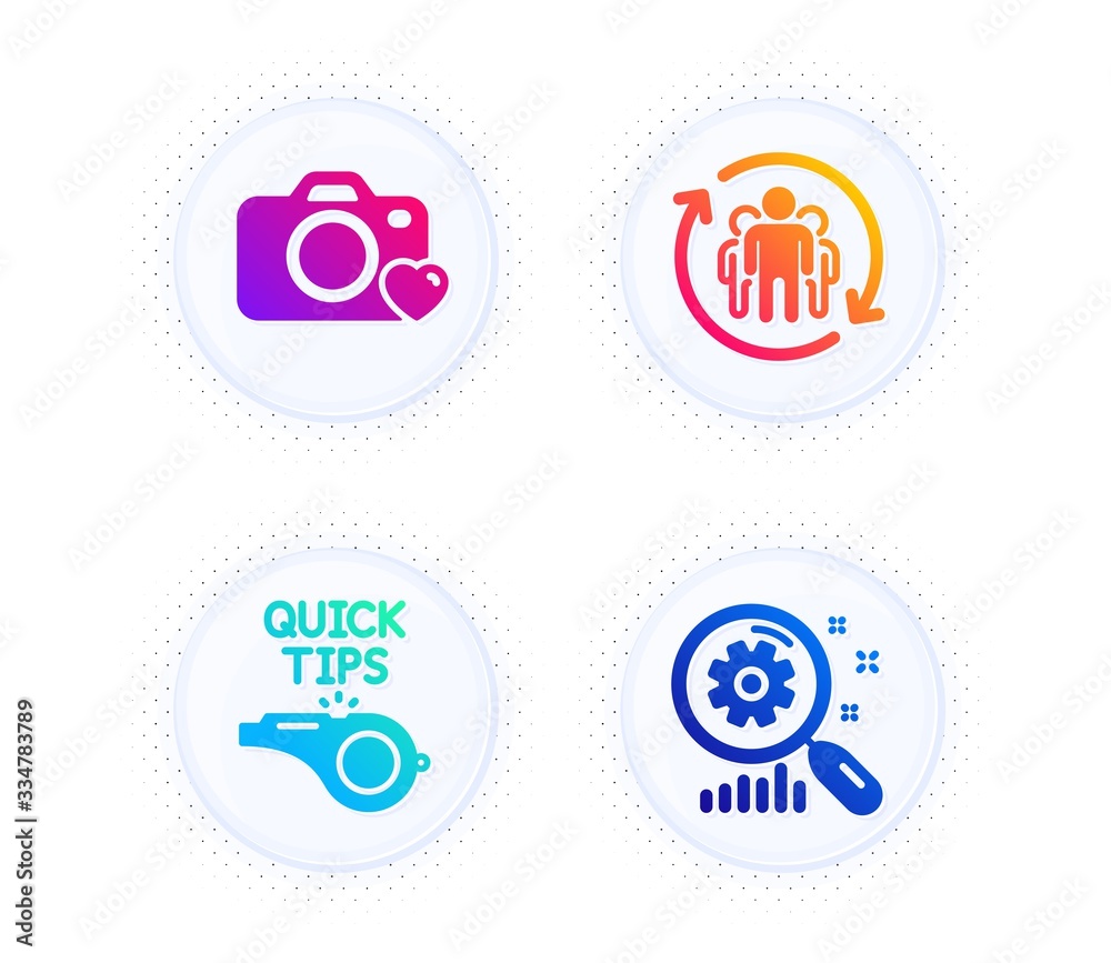 Photo camera, Teamwork and Tutorials icons simple set. Button with halftone dots. Search statistics sign. Love photos, Employees change, Quick tips. Analysis. Technology set. Vector Photo camera, Teamwork and Tutorials icons simple set. Button with halftone dots. Search statistics sign. Love photos, Employees change, Quick tips. Analysis. Technology set. Vector