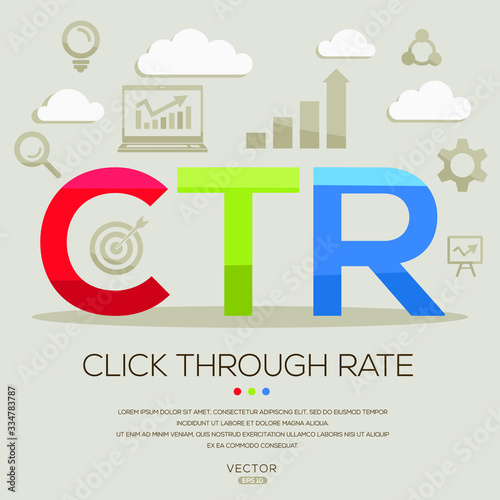 CTR  mean (click through rate) ,letters and icons,Vector illustration.