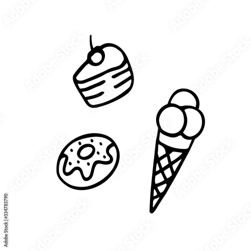 Hand drawn sweets collection. Dessert icon set
